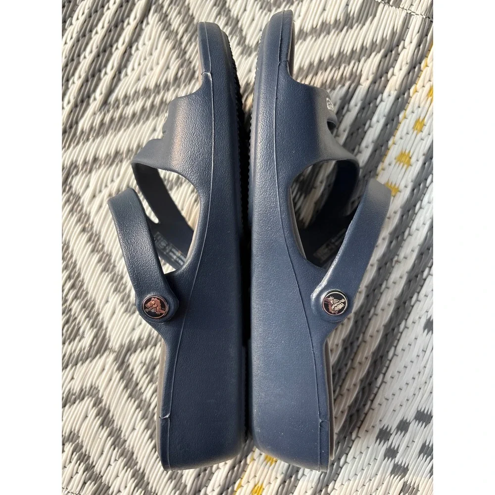 Crocs Patricia Wedge Sandals Navy Blue Grey Strappy Slip On Womens 6